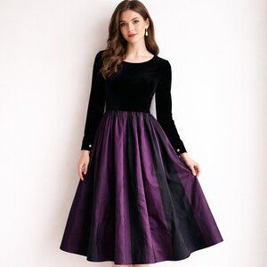 Vintage 90's Laura Ashley Great Britain Velvet Low BAck Fit n Flare Dress M